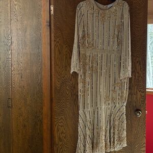 Mac Duggal Champagne Sequin Embellished Formal Dress